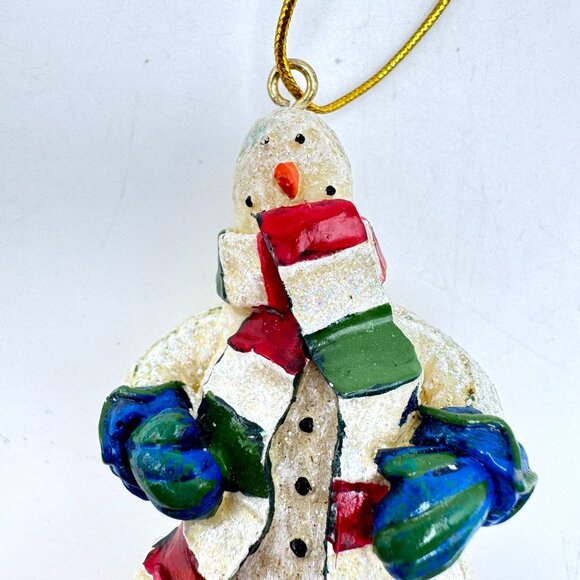 Set Of 3 Hand-Painted Snowman Christmas Ornaments Glitter Accents Hanging String - Picture 6 of 11